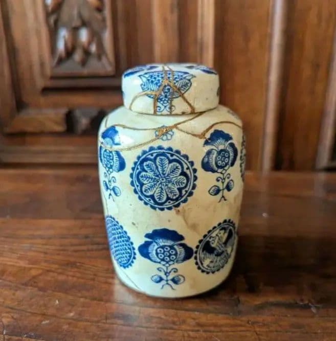 超希少 京阿蘭陀 茶筒 白釉藍彩 江戸時代後期