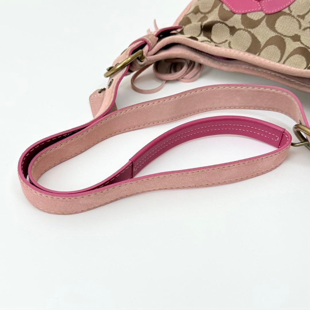 バッグ Coach Fringe Flower Applique Pink Bag