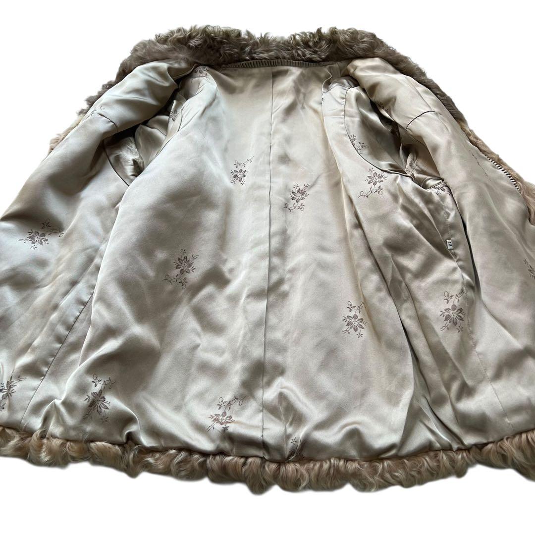 希少デザイン ラムファー リアルファーコート 本毛皮 バイカラー XLサイズ相当