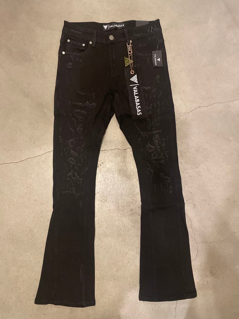 VALABASAS バラバサス フレアスキニーデニムダメージ ブラック 29