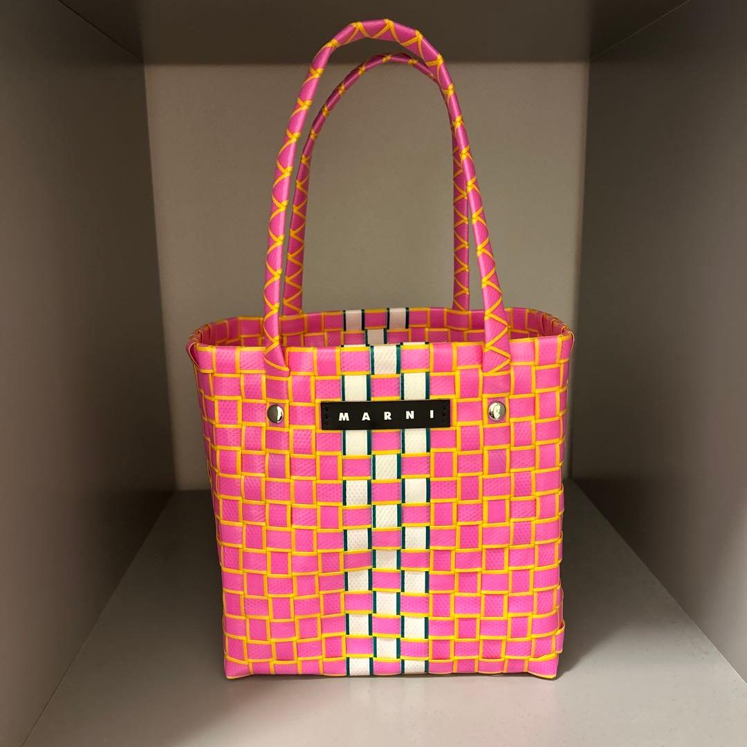 MARNI ピンク チェック柄 かごバッグ