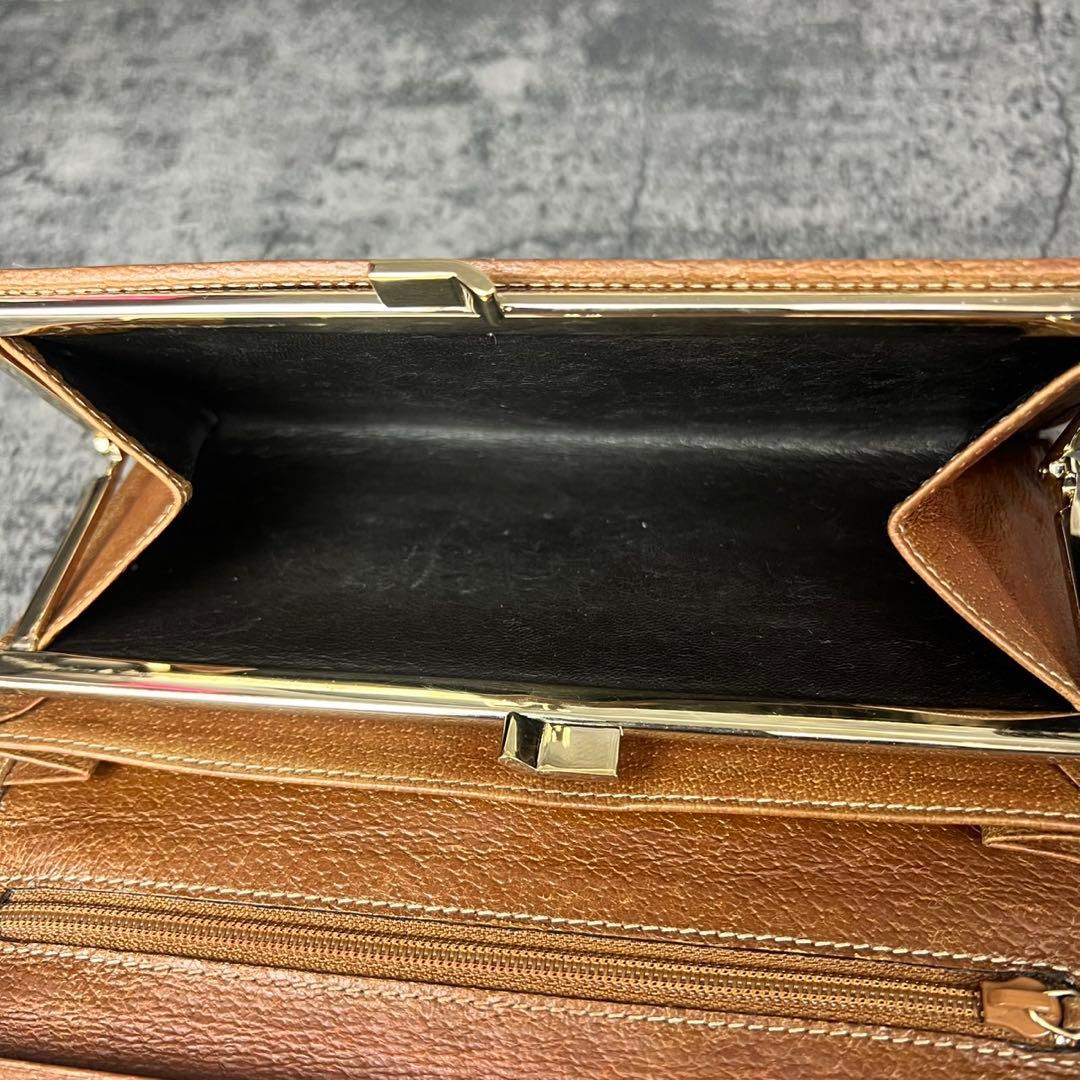 GUCCI GGキャンバス がま口 レザー 長財布 ブラウン