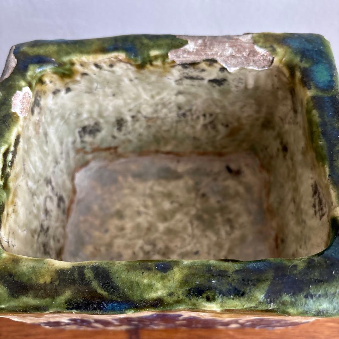 やちむん　切立　沖縄　壺屋　作者不明　アンティーク　四角　陶器鉢　焼き物