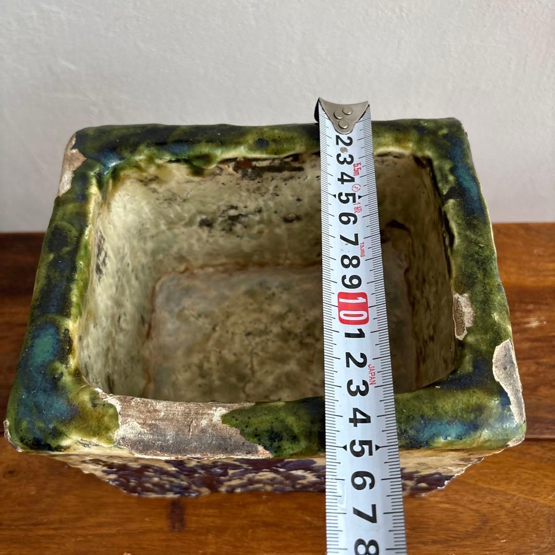 やちむん　切立　沖縄　壺屋　作者不明　アンティーク　四角　陶器鉢　焼き物