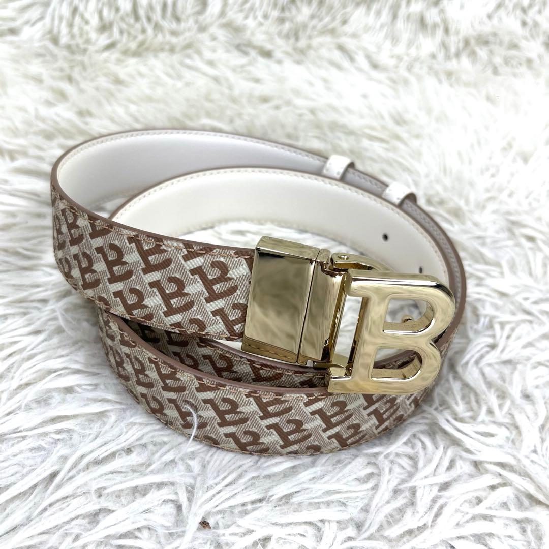 極美品‼️ BALLY リバーシブルベルト ロゴ金具　ゴールド金具　総柄　Bロゴ