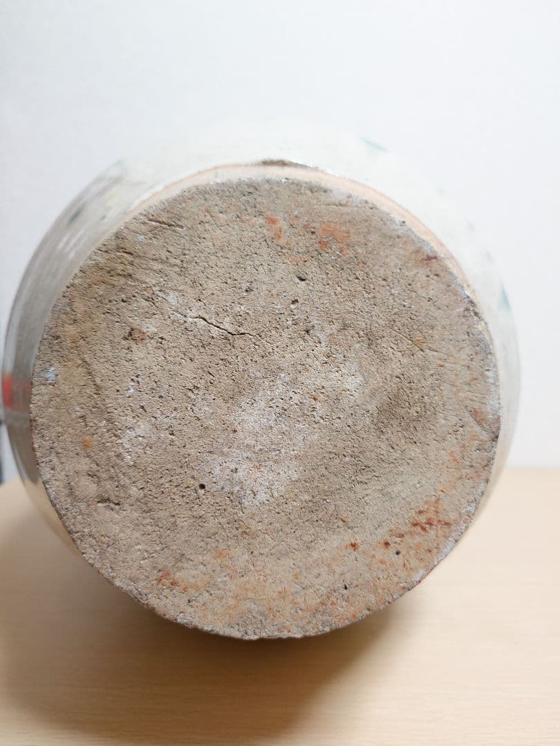 信楽焼？茶壺 大壺 すだれ壺 ストライプ柄 明治 アンティーク 骨董 中古品