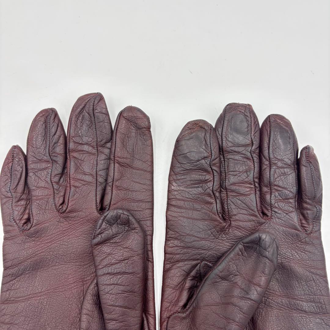 HERMES エルメス Hロゴモチーフ レザー グローブ 革手袋　ボルドー