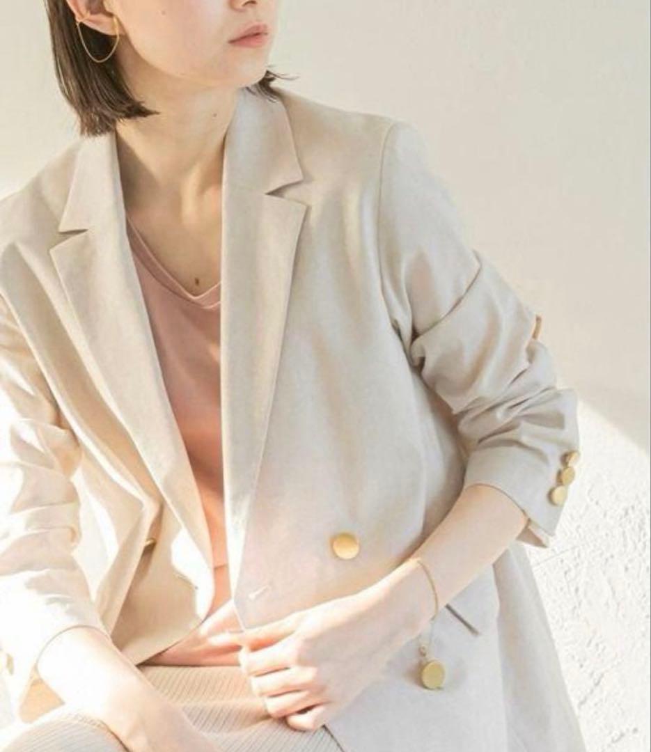 極美品　NOBLE 23SS 麻　ダブルブレスト　ジャケット　金ボタン
