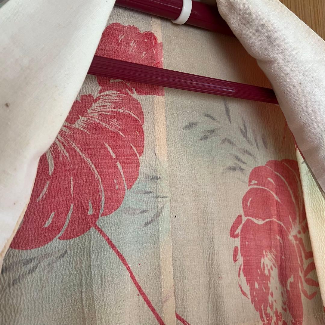 5903◆アンティーク長襦袢単衣赤伊勢海老大胆でポップな意匠時代古裂コレクターズ