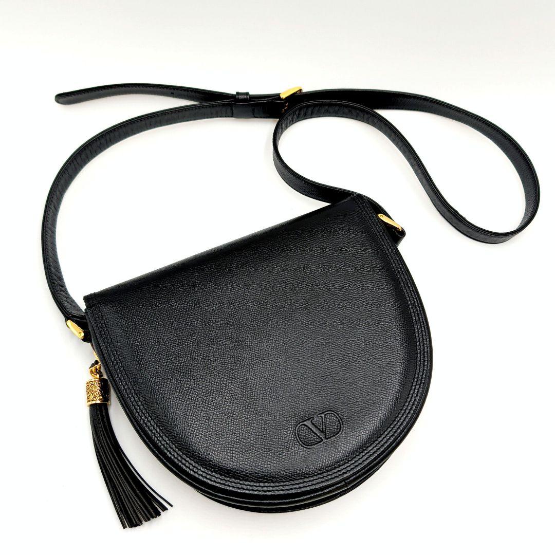 未使用 ヴァレンティノガラヴァーニ ショルダーバッグ フリンジ 本革 ブラック