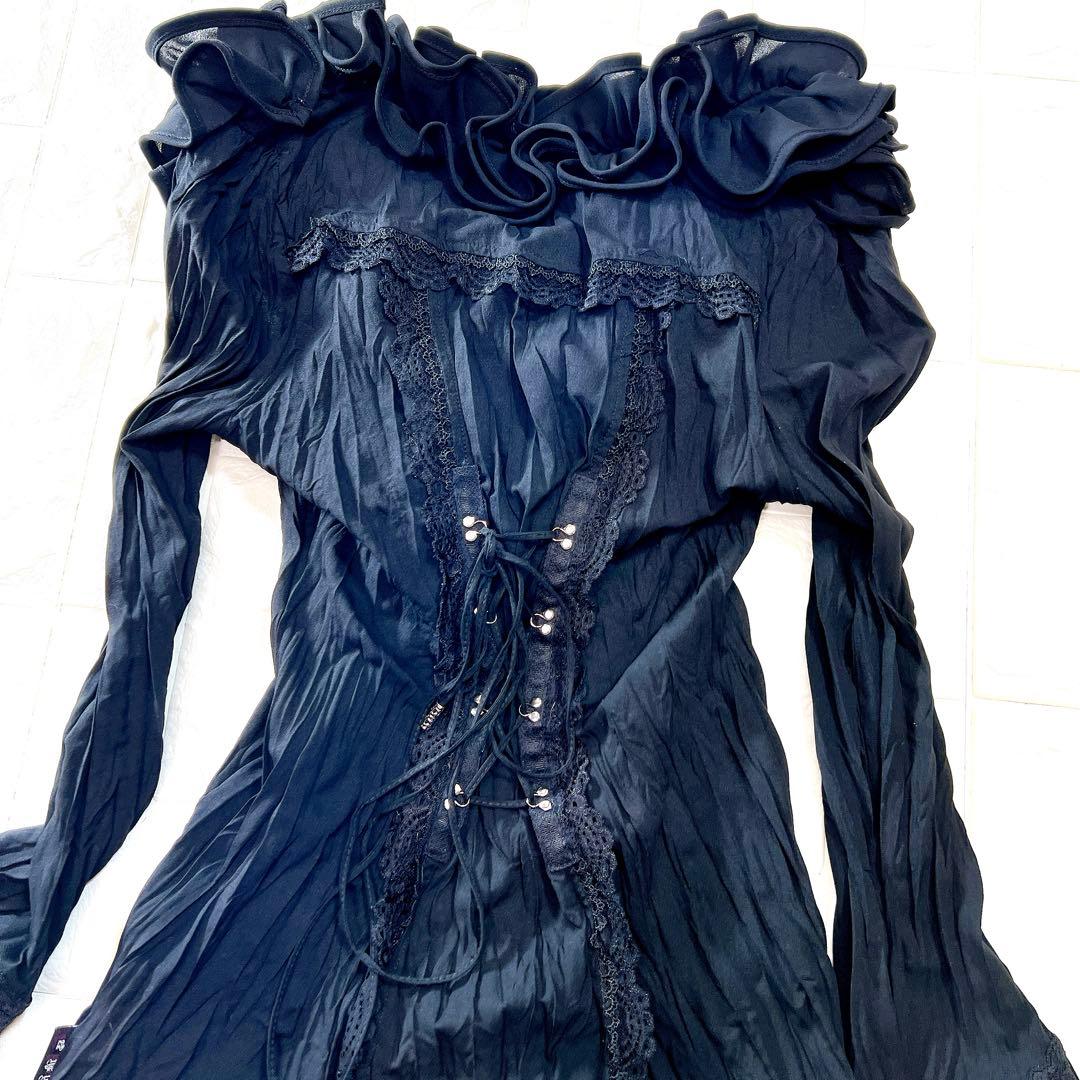 オッズアンジェロ Ozzon フリル レース プリーツ ロングカーディガン