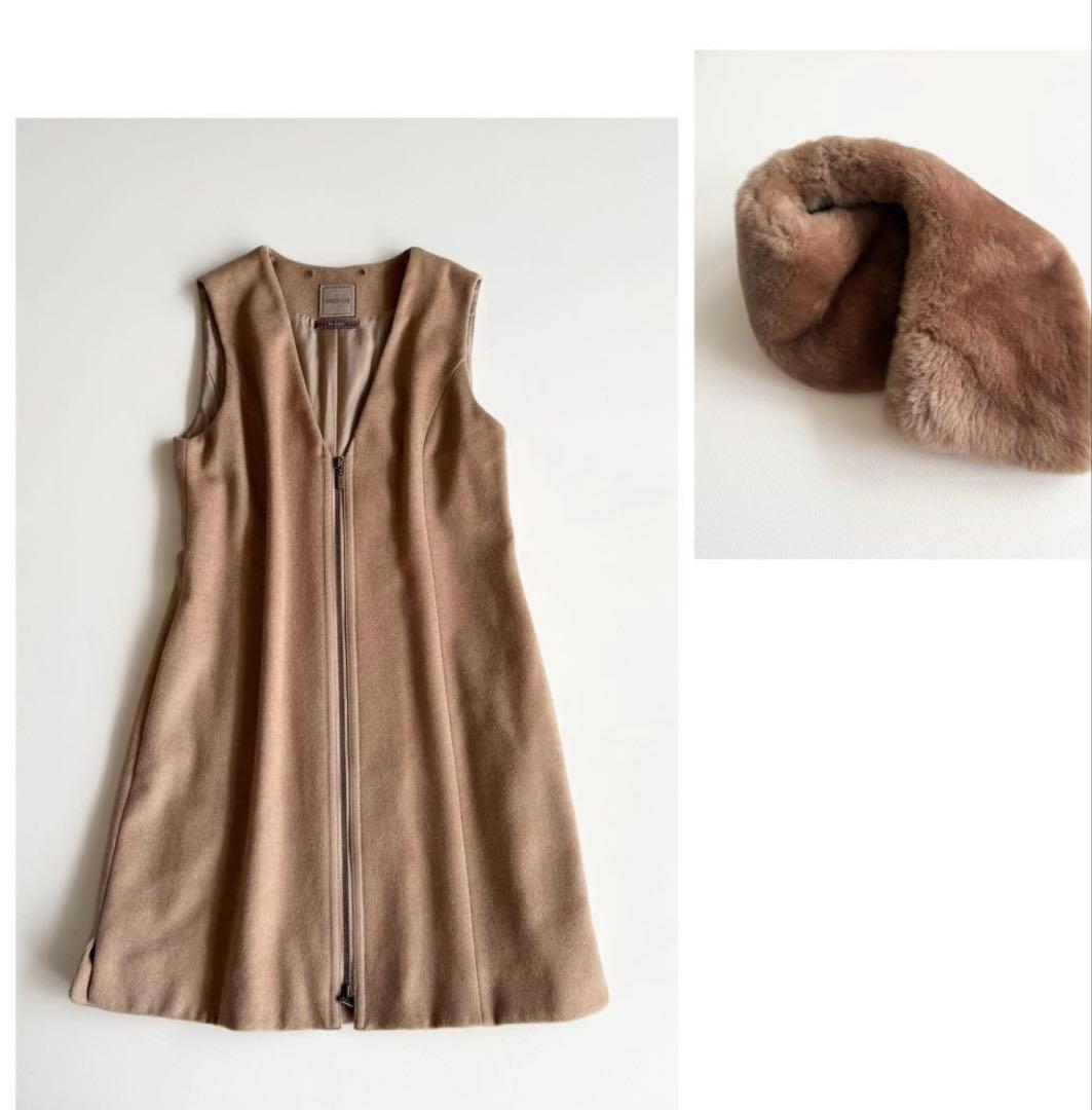 ◾️美品　フォクシー　foxy　デイジーリン　ジレ　ベスト　キャメル　ファー