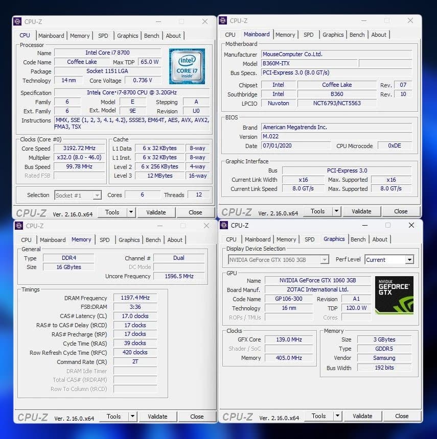 コンパクトゲーミングPC　i7-8700 16Gb GTX-1060