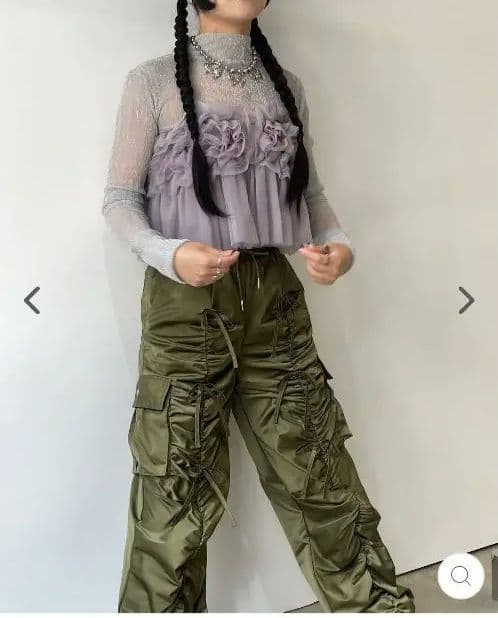 POPPY★GATHER RIBBON CARGO PANTS (KHAKI)