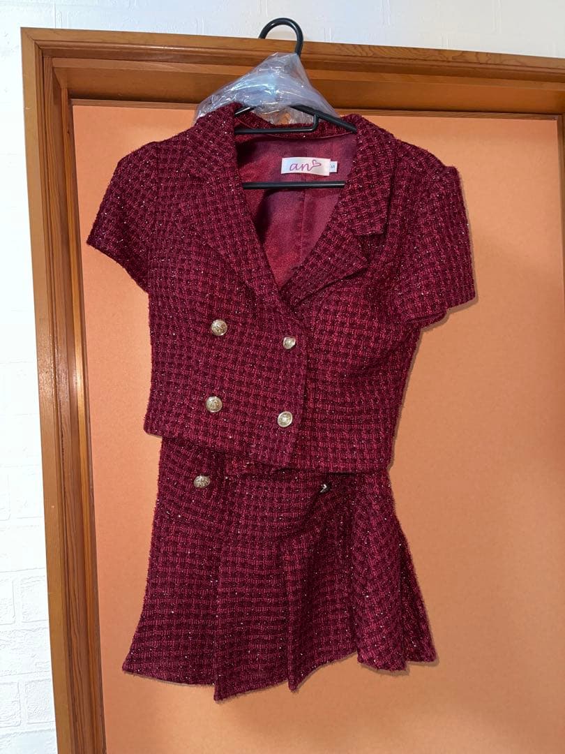 バーガンディ ツイードジャケット&スカートセット sugar an キャバドレス
