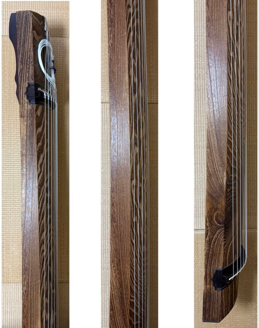 【高級品】福山琴 くり甲 綾杉彫 口前装飾（銘有） 蒔絵付 琴柱 白象・玉龍