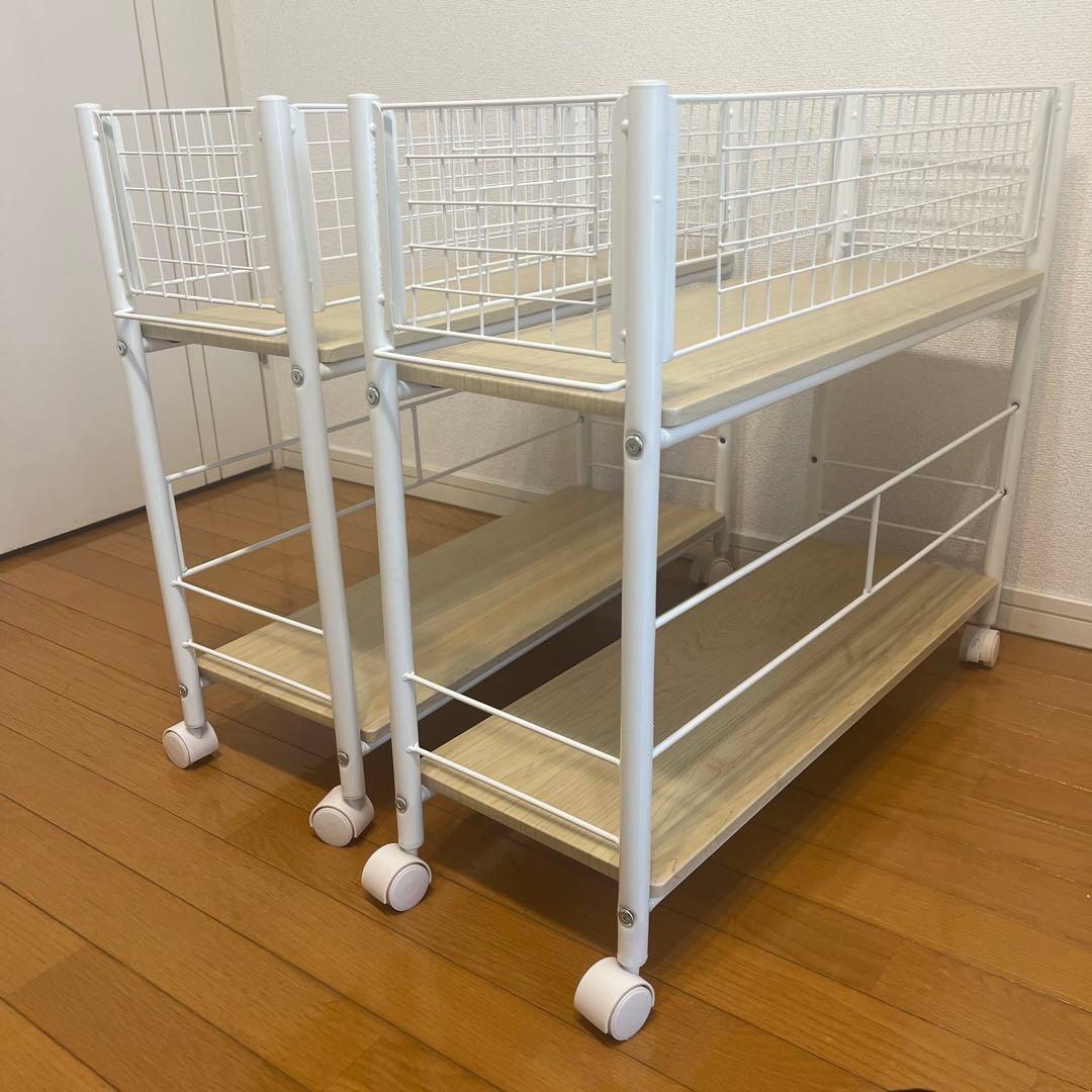 YAMAZEN ホワイト ストレージラック 2段 キャスター付き　天板木製