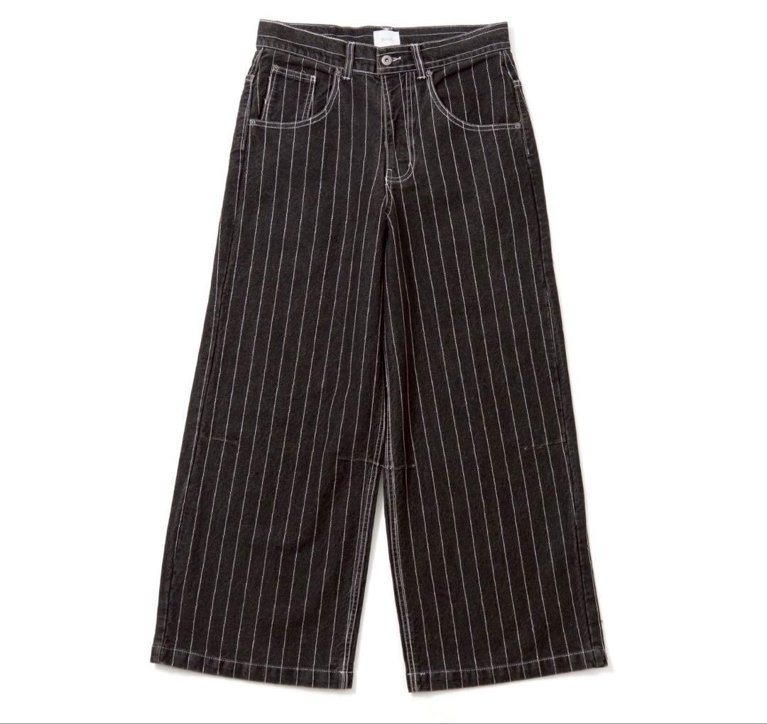BlessU ブラックストライプ ワイドパンツ
