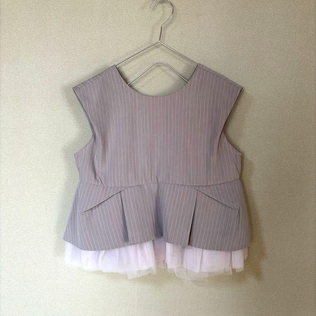 ANDRESD ピンストライプペプラムセットアップドレス ベージュ Mサイズ