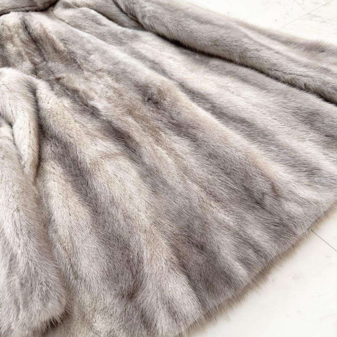 【美品】サファイアミンク ファー コート 毛皮 ミンク グレー シルバー