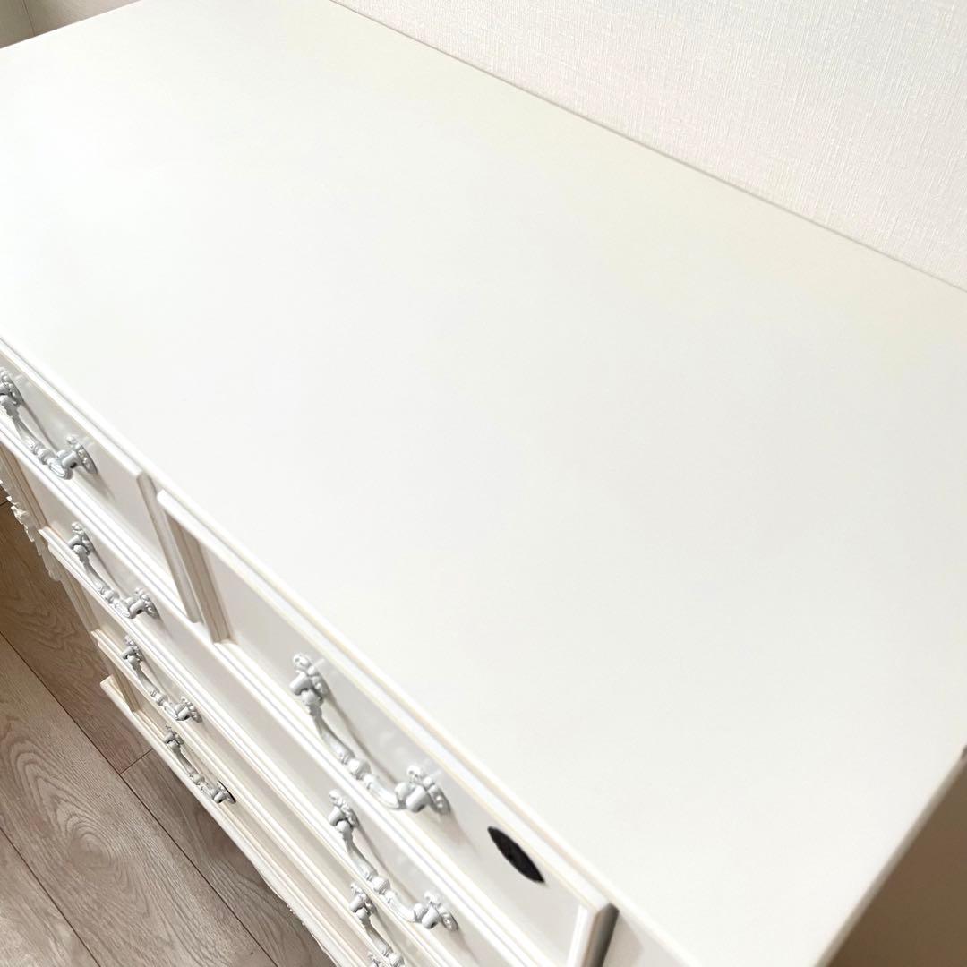 鍵付き アンティーク チェスト ハンプトンIIシリーズ 5D 白家具 姫 ロココ