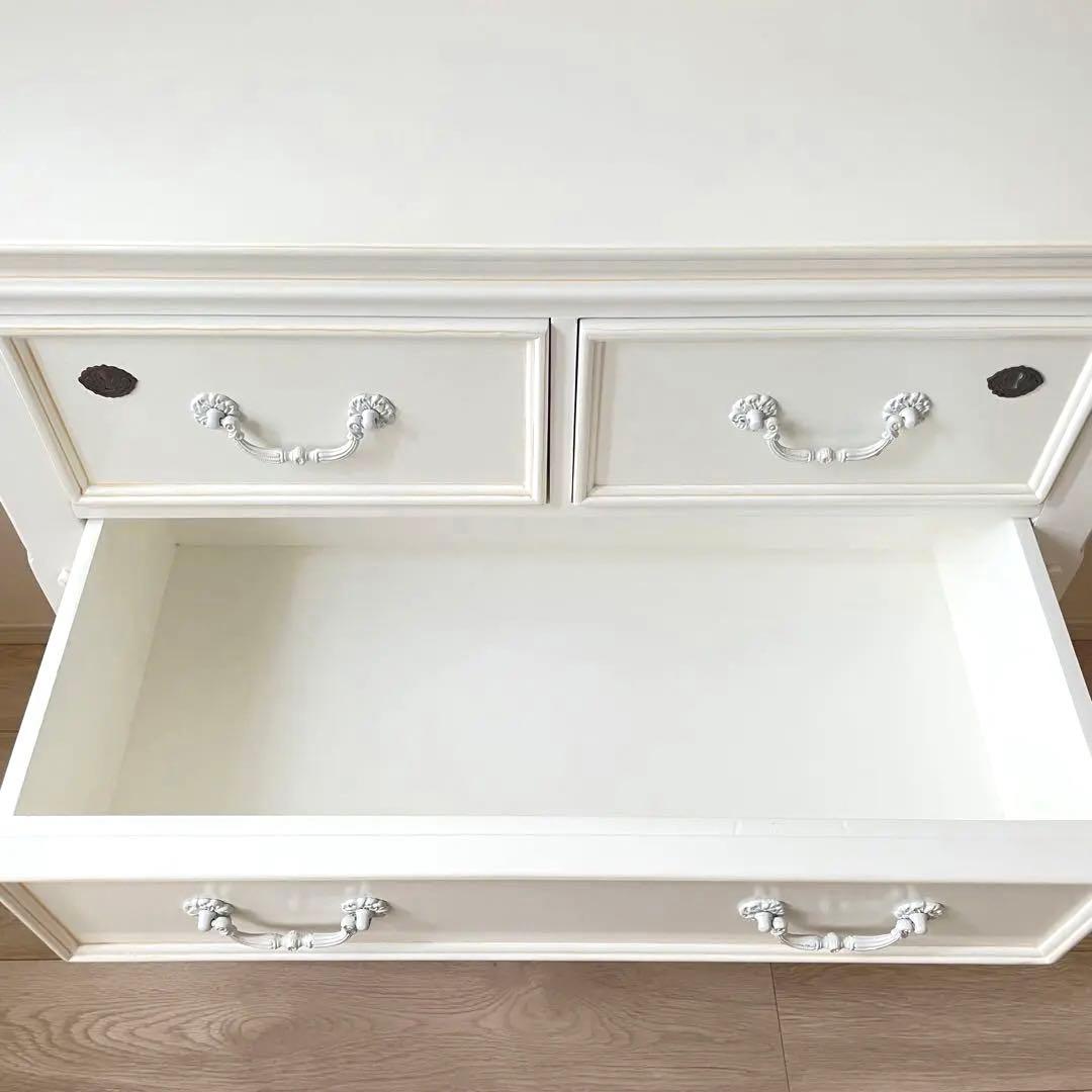 鍵付き アンティーク チェスト ハンプトンIIシリーズ 5D 白家具 姫 ロココ