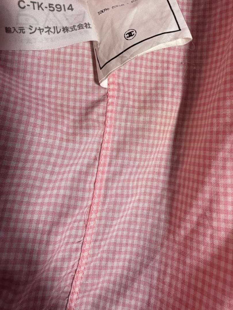 シャネルCHANELヴィンテージ、チェックシャツ、オーバーサイズ極美品ピンク