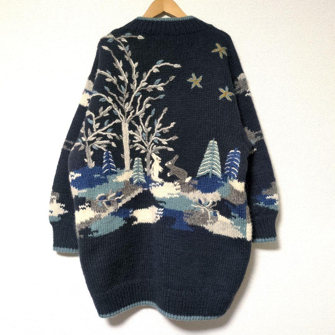 極美品 東欧製 シロゴイノ うさぎ柄 肉厚 ニット ジャケット ハンドメイド M