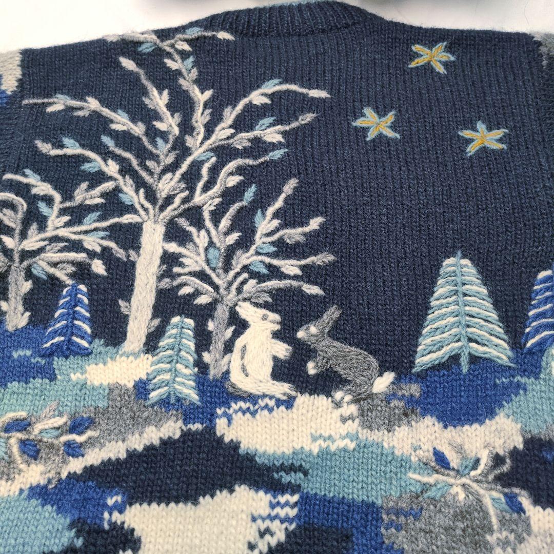 極美品 東欧製 シロゴイノ うさぎ柄 肉厚 ニット ジャケット ハンドメイド M