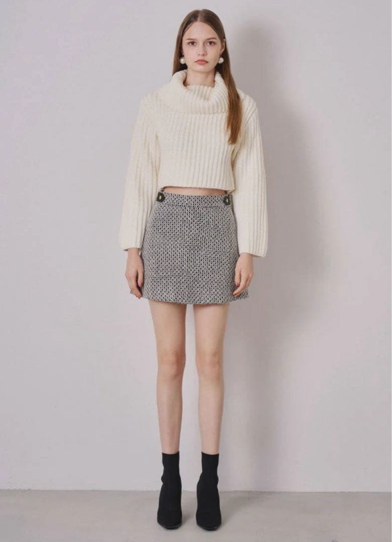 シェリエ　sheller ツイードフレアスカート ブラックホワイト