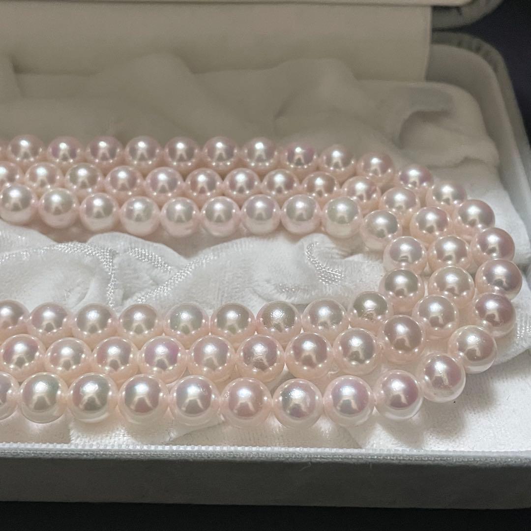 【極美品✨3連】 あこや本真珠 7.5 ロングネックレス パール 2連 アコヤ