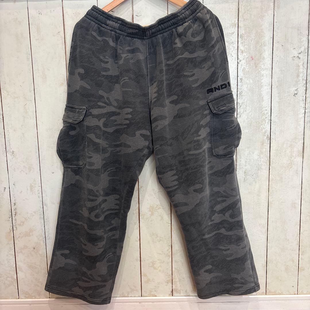 AND1 スウェット カーゴパンツ NBA ストレート迷彩ロゴ刺繍90s