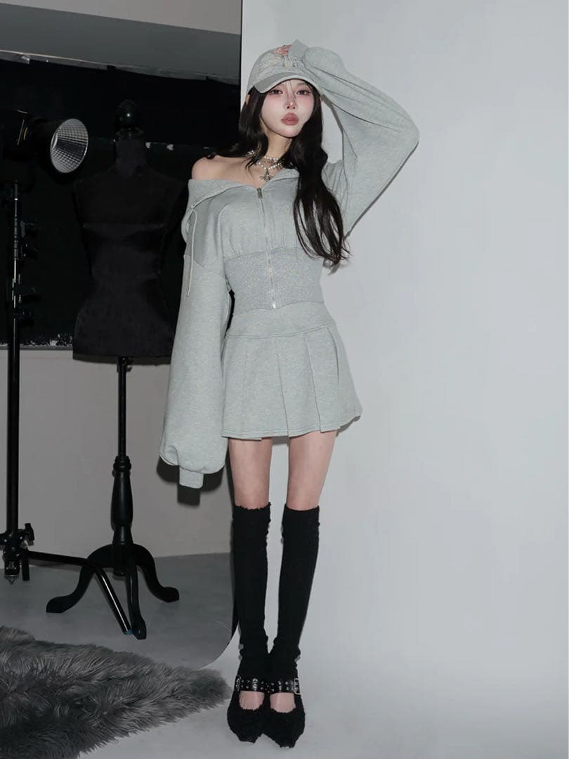 Darich カラーラメスウェットプリーツミニスカート