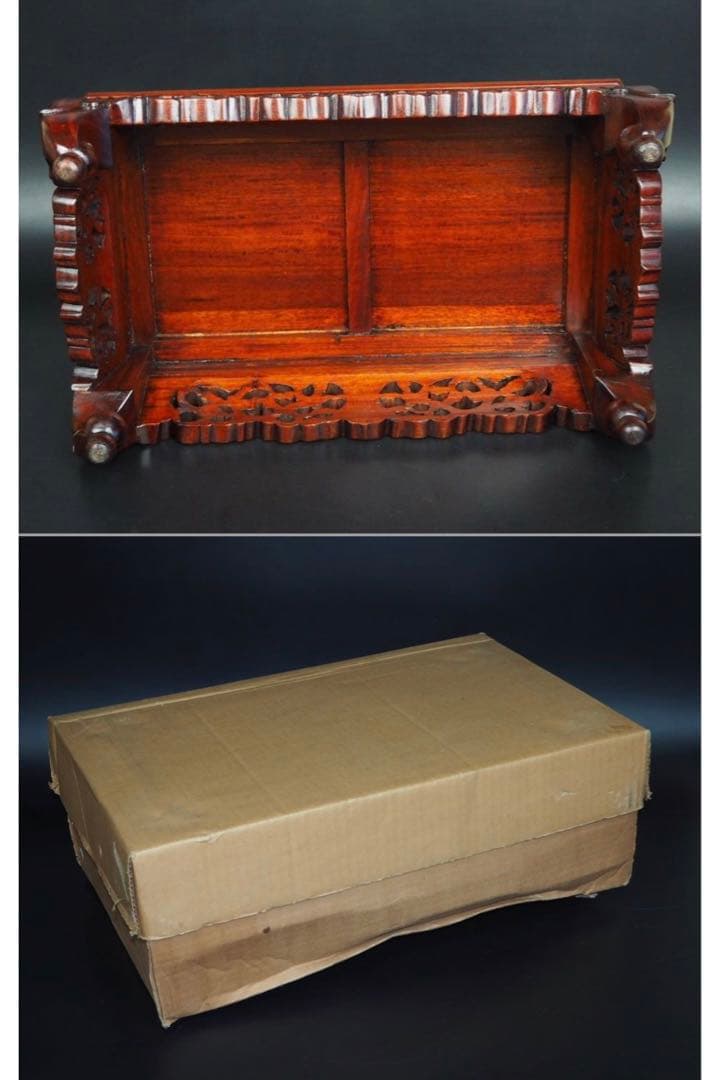 送料無料　時代物　唐木花梨透かし彫り花台/盆栽台　未使用