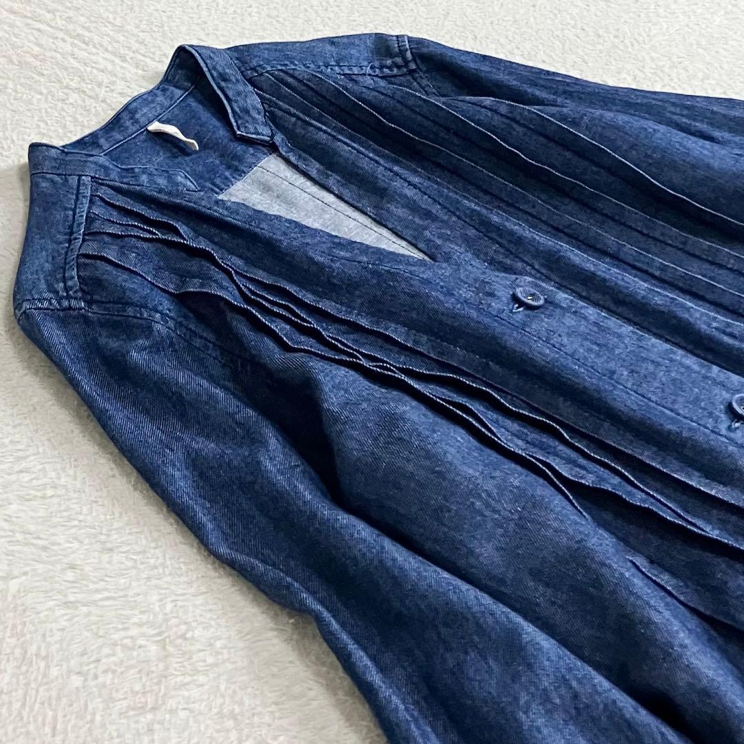 根々　ネネ　群言堂　石見銀山　デニムシャツワンピース　コットン　リネン　ブルー