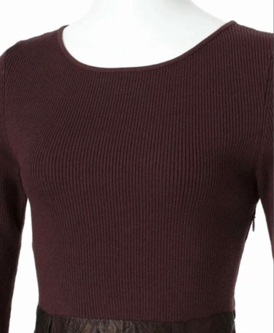 【新品未使用】アプワイザーリッシェ　華奢レースドッキングニットワンピース　コゲ茶