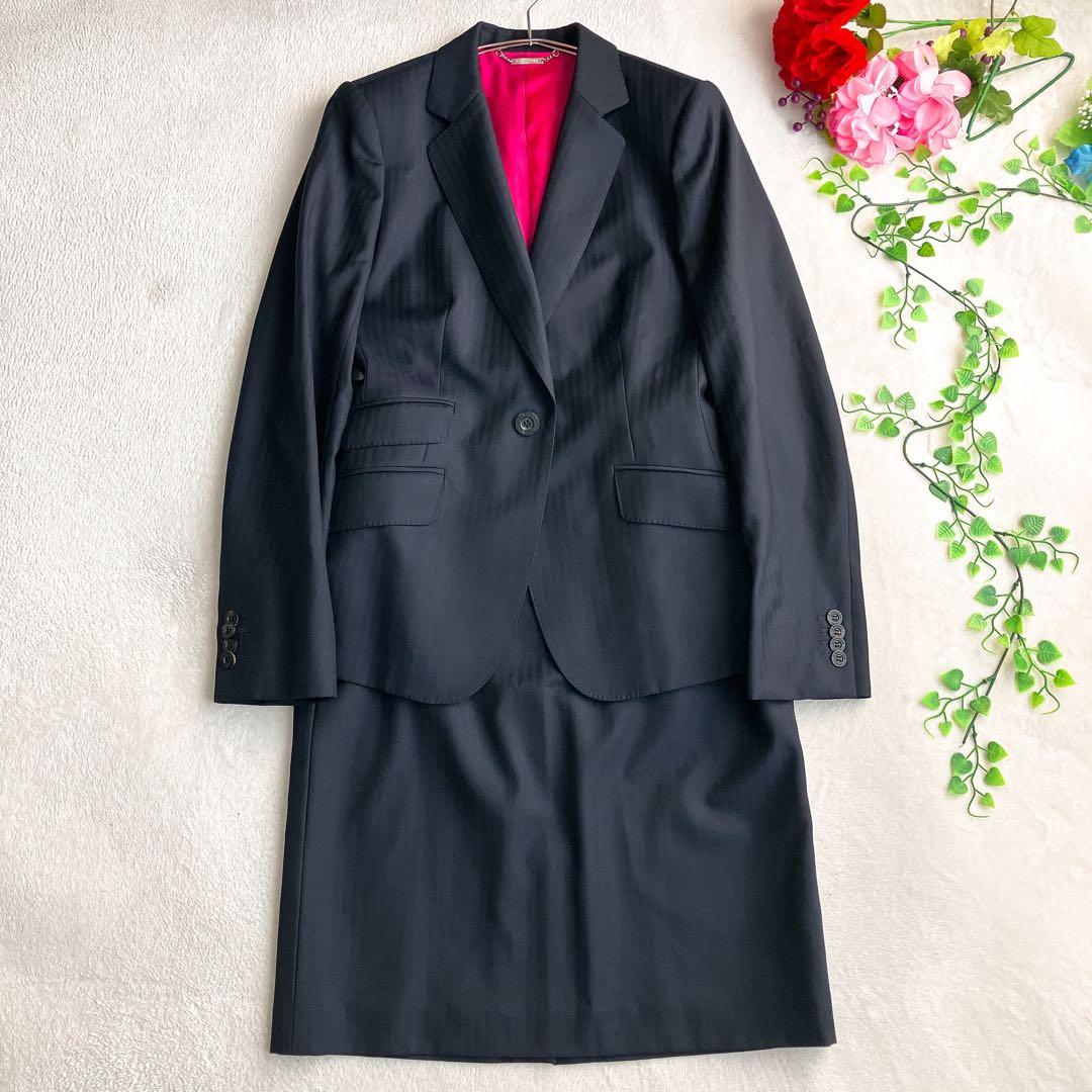 アクアスキュータム★シャドウストライプ スカートスーツ ロゴ総柄裏地 ウール