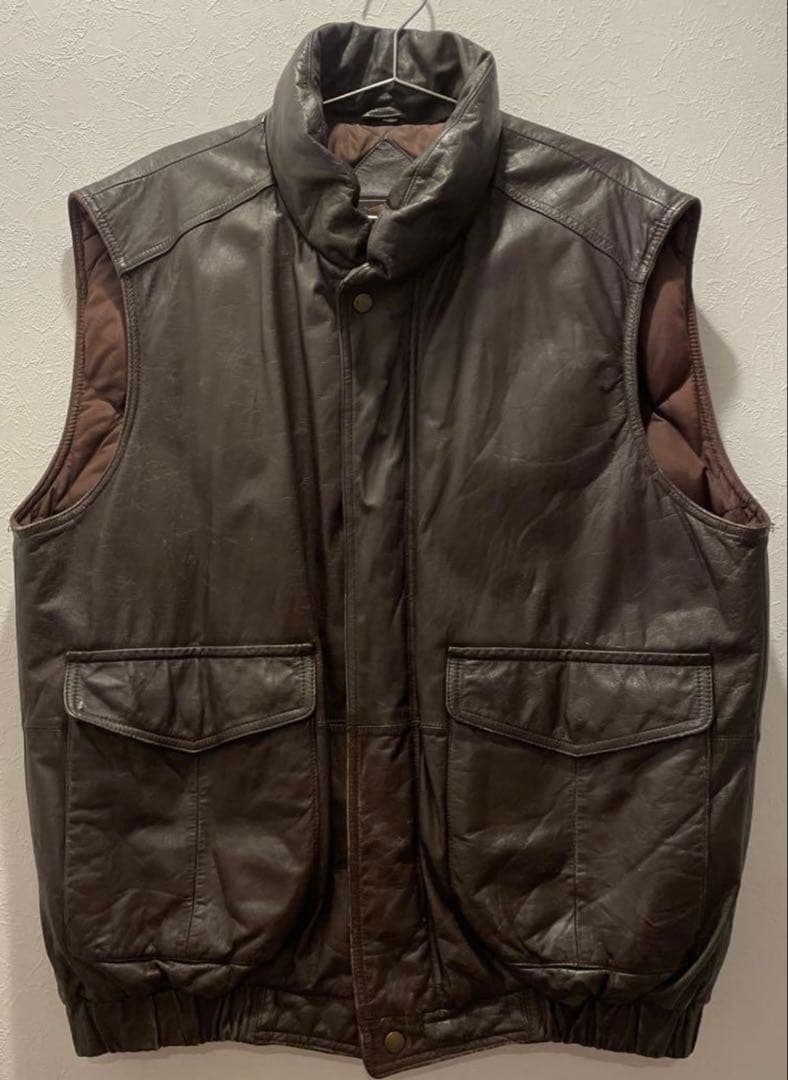 80' Eddie Bauer レザーダウンベスト黒タグ
