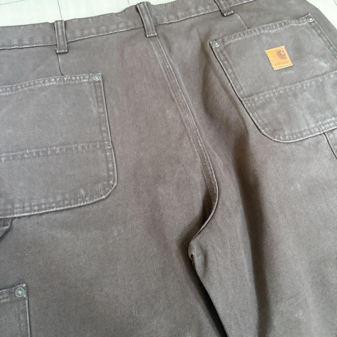 カーハート ダブルニー ワークパンツ w34 ブラウン ロゴ古着