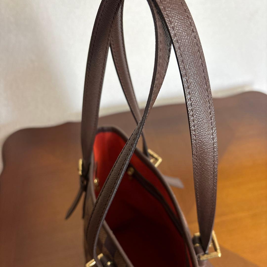 ルイヴィトン　マレ　ダミエ柄ブラウンレザーハンドバッグ