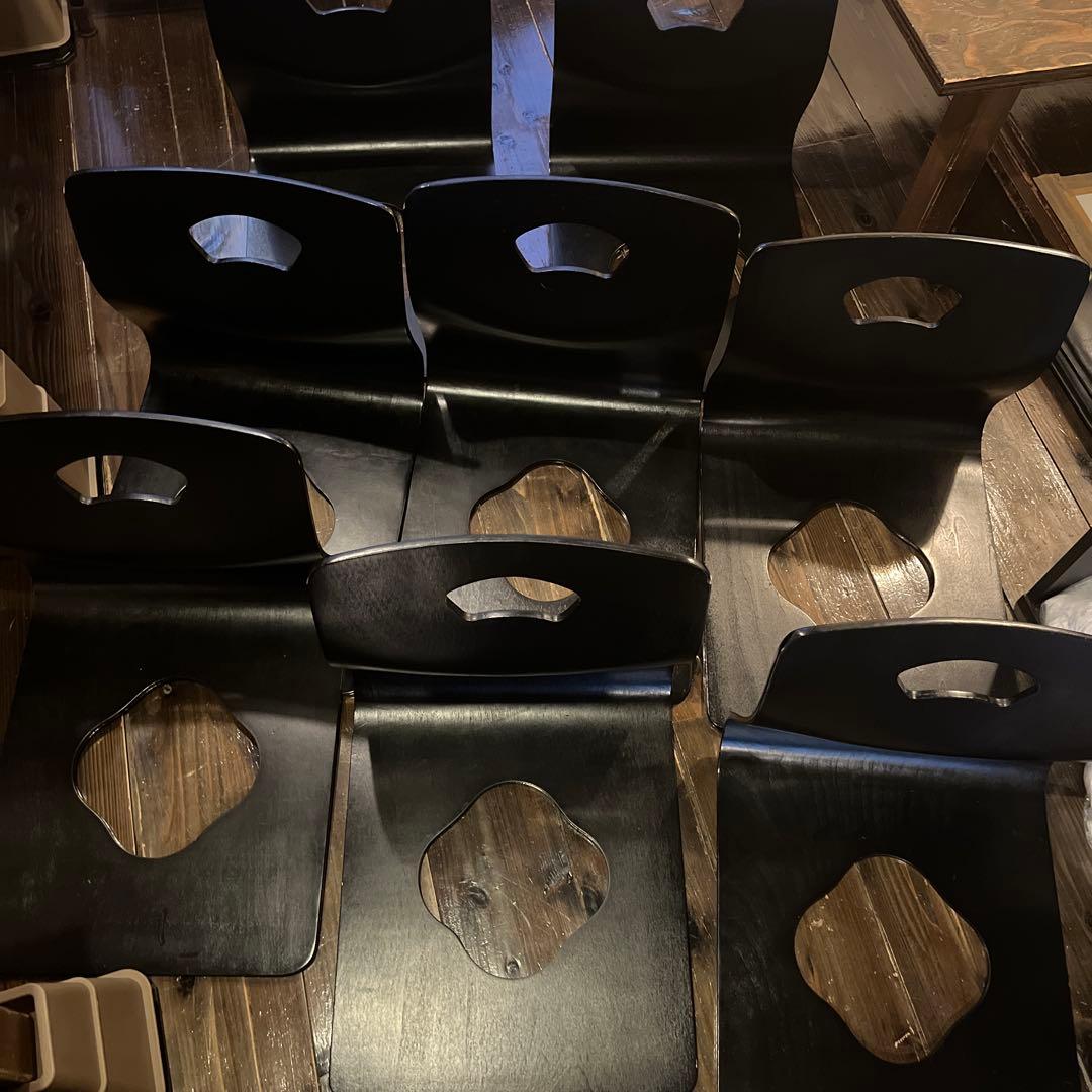 木製座椅子 黒 穴あきデザイン 8枚セット