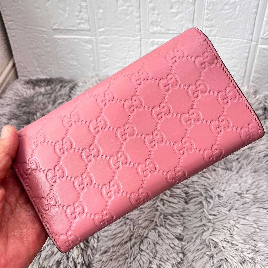 美品✨GUCCI シマ　くすみピンク　長財布　レディース
