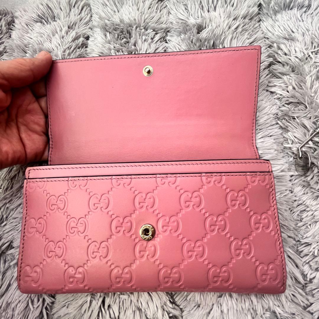 美品✨GUCCI シマ　くすみピンク　長財布　レディース