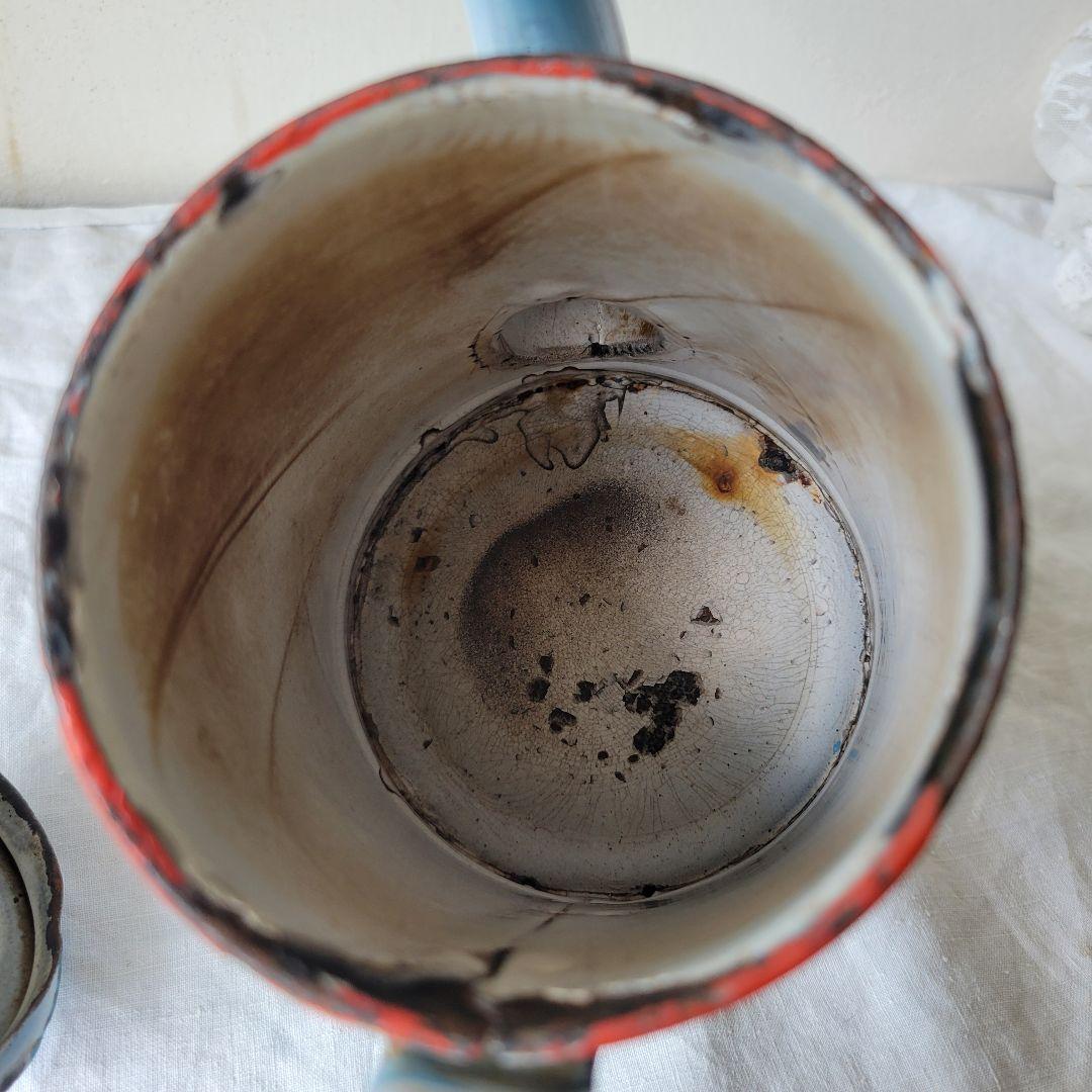 フランス　アンティーク　コーヒーポット　ホーロー　ブルー