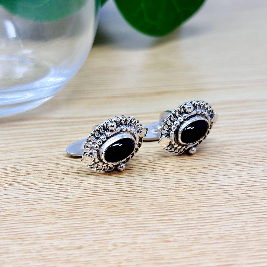   19B オニキス シルバー　カフス　925S