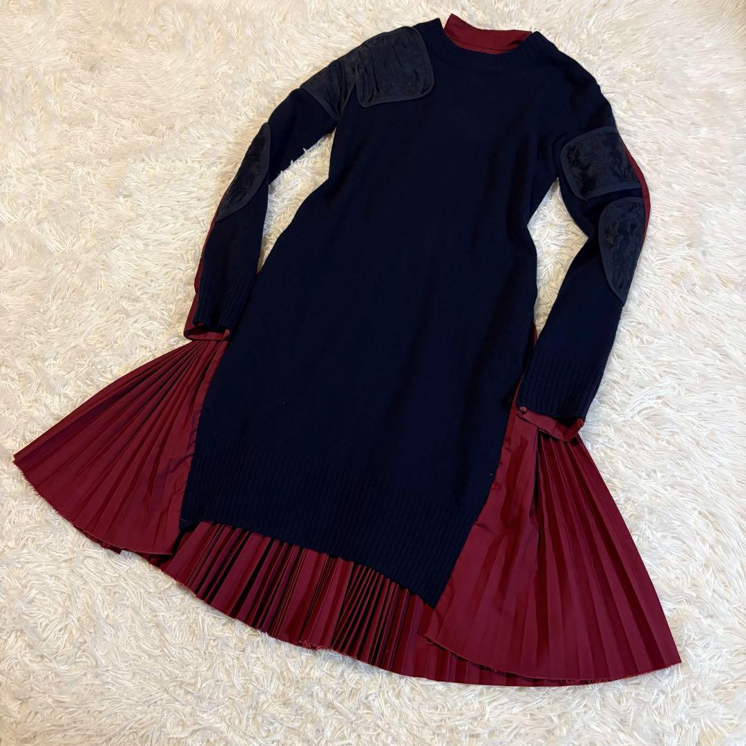 サカイ 2016AW ニット プリーツ パッチワーク ドッキングワンピース