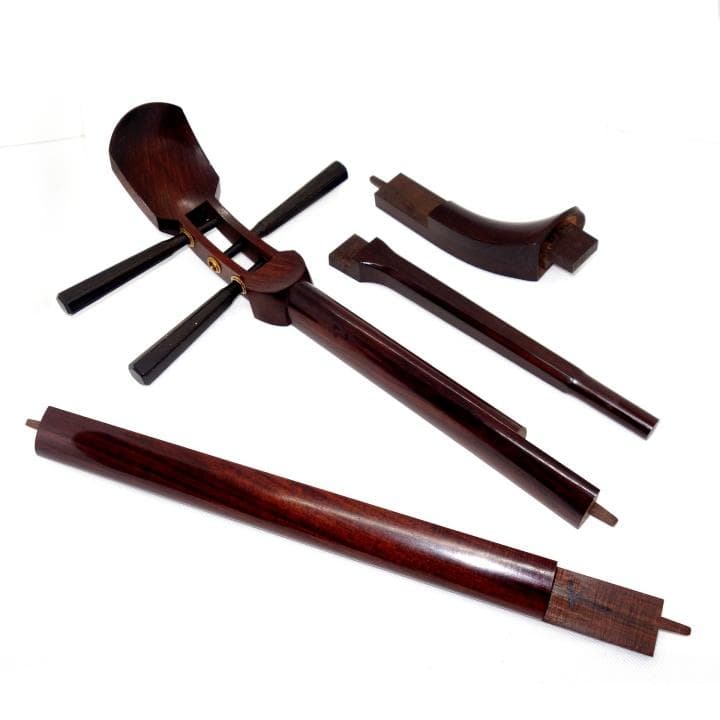 三味線　正寸　三ツ折　中棹　紫檀　丸打胴　弦なし　皮破れ