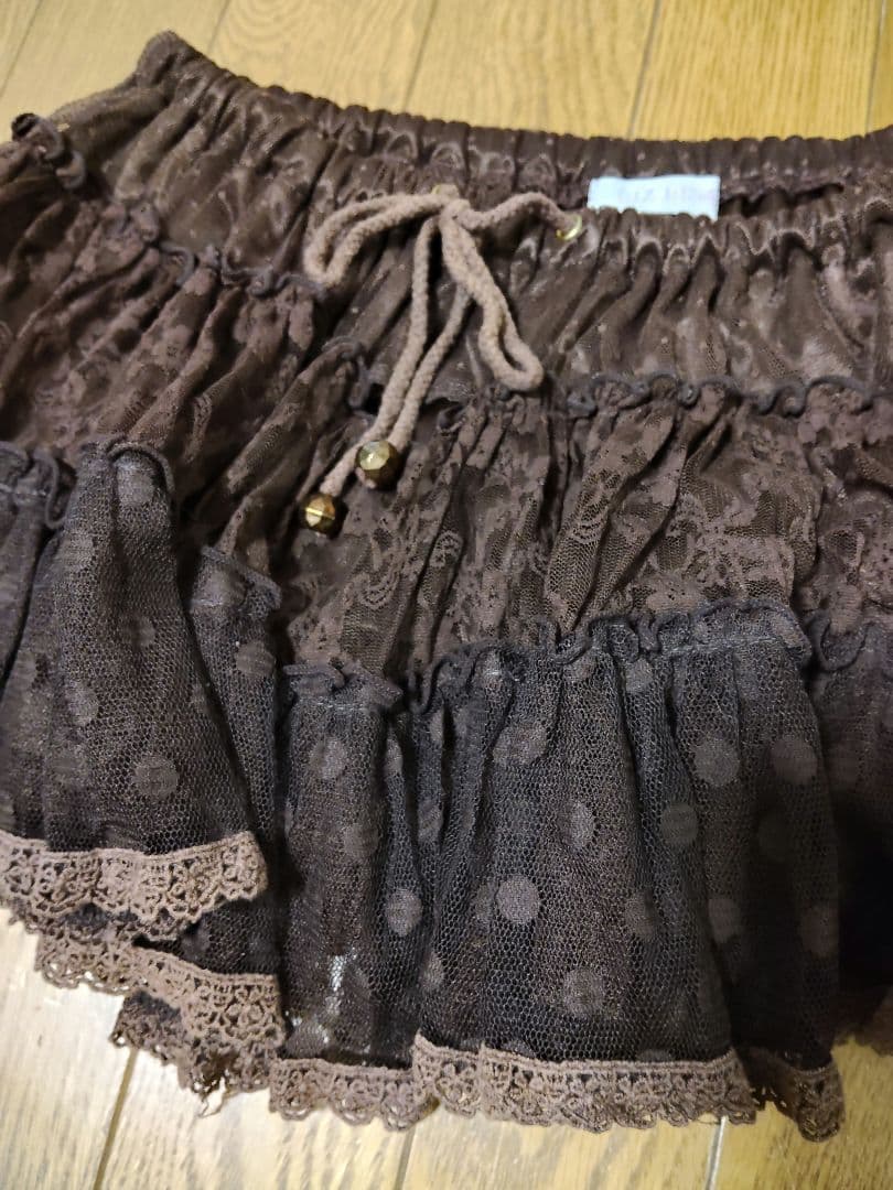 LIZLISA ブラウン ドット柄 フレアスカートパンツ