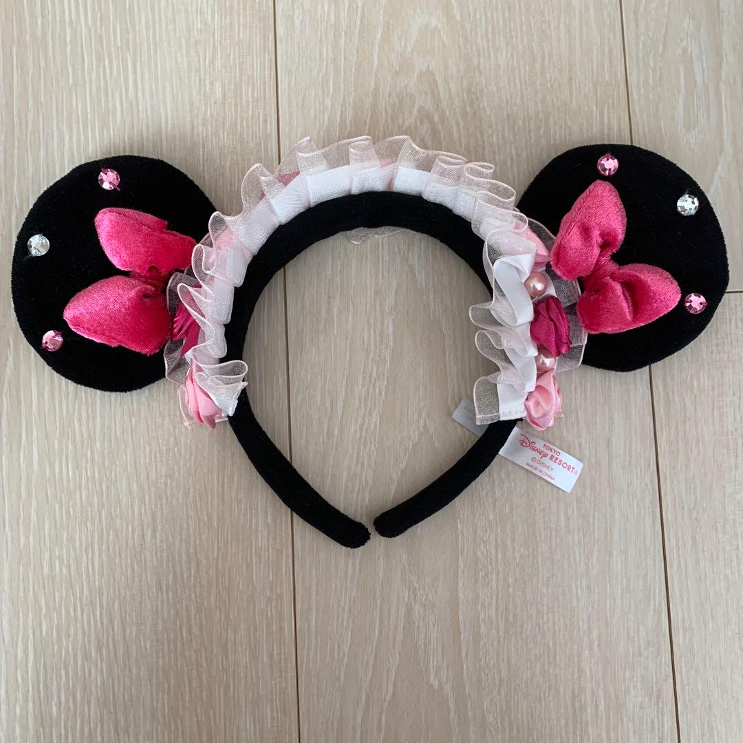 ディズニーミニー薔薇ローズ ピンク リボンカチューシャ