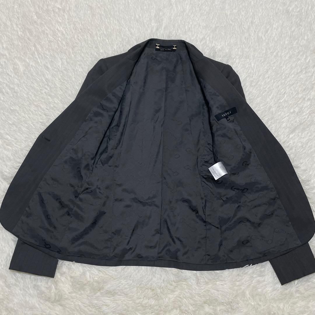 998 GUCCI テーラードジャケット グレー ストライプ 40 裏地総柄